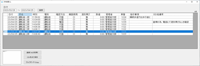 記録内容の一覧表